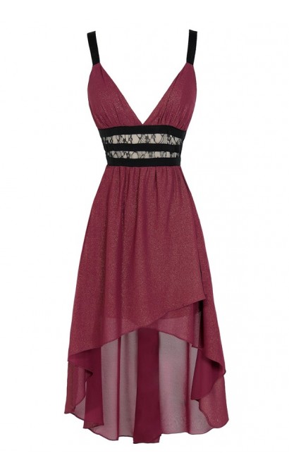 Maricela Shimmer Contrast High Low Dress in Magenta